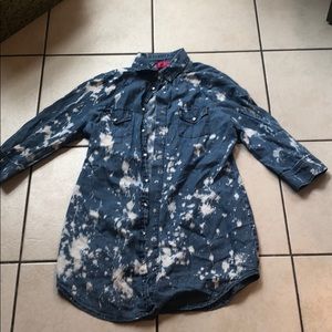 Almost Famous Stonewashed Collar Shirt 3/4 sleeve